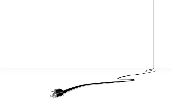 black power cable, electricity, power cord, simple background, minimalism, digital art, white background, HD wallpaper
