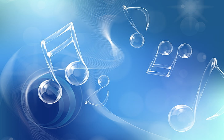 illustration de note de musique, bleu, blanc, musique, formes, Fond d'écran HD