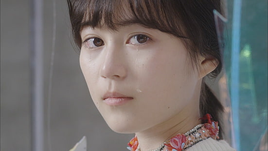 Nogizaka46, asiatica, donne, pianto, lacrime, viso, occhi castani, bruna, capelli neri, Sfondo HD HD wallpaper