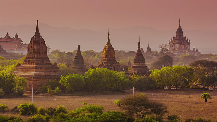 burma, historical, historic, ancient, ancient city, ancient history, ancient architecture, temples, tourist attraction, bagan, temple, asia, hindu temple, spire, pagoda, landmark, myanmar, HD wallpaper