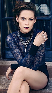 Kristen Stewart Marie Claire 2015, abito a maniche lunghe blu da donna, celebrità femminili, Kristen Stewart, attrice, hollywood, 2015, Sfondo HD HD wallpaper