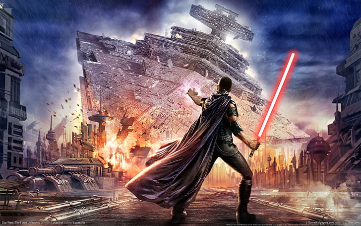 Star Wars, lightsaber, video games, Star Wars: The Force Unleashed, Star Destroyer, starkiller, Galen Marek, HD wallpaper