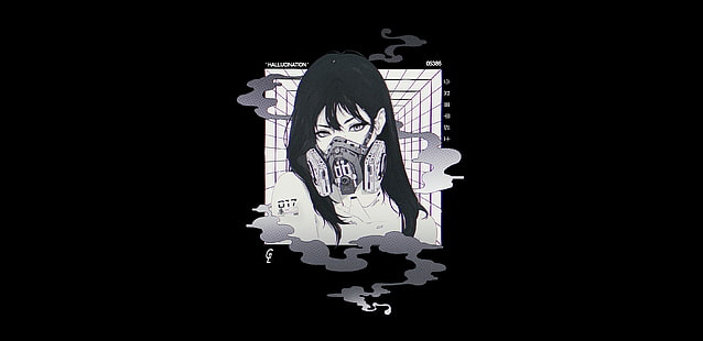 สาวอะนิเมะ, ใบหน้า, หน้ากาก, อะนิเมะ, ขาวดำ, cyberpunk, วอลล์เปเปอร์ HD HD wallpaper