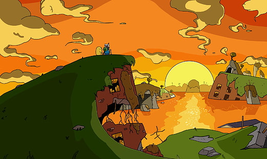 bergskedja ClipArt, Adventure Time, fantasy art, konstverk, Jake the Dog, Finn the Human, HD tapet HD wallpaper