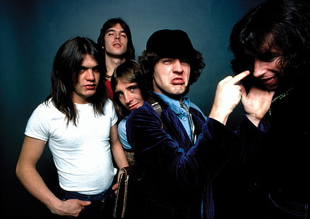 AC / DC, musik, rock and roll, band rock, potret, pria, rambut panjang, Wallpaper HD HD wallpaper