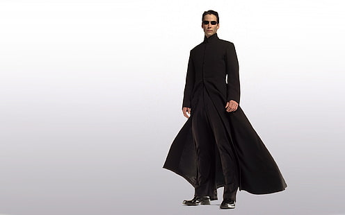 uomo in abito nero haracter, Neo, The Matrix, Keanu Reeves, film, Sfondo HD HD wallpaper