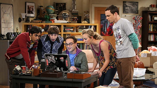 The Big Bang Theory, Sheldon Cooper, Raj Koothrappali, Leonard Hofstadter, Howard Wolowitz, Penny, Kaley Cuoco, Sfondo HD HD wallpaper