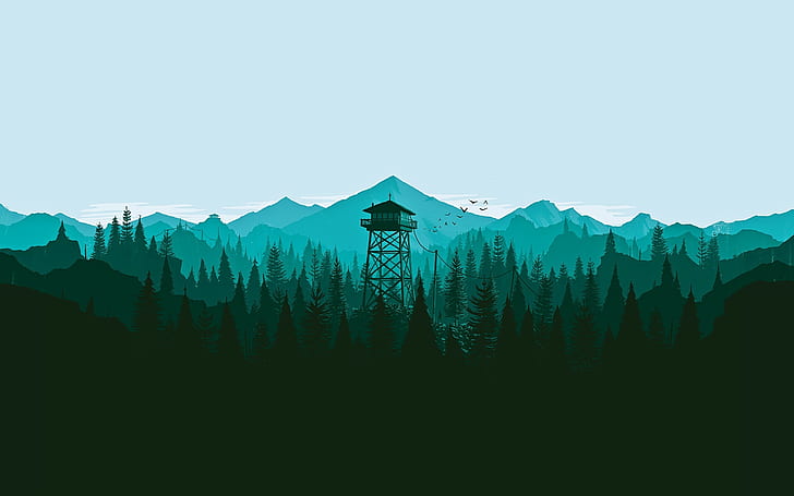 Mountains, The game, Forest, View, Birds, Hills, Landscape, Tower, Campo Santo, Firewatch, Fire watch, HD wallpaper