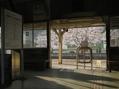 anime, stacja kolejowa, Tapety HD HD wallpaper