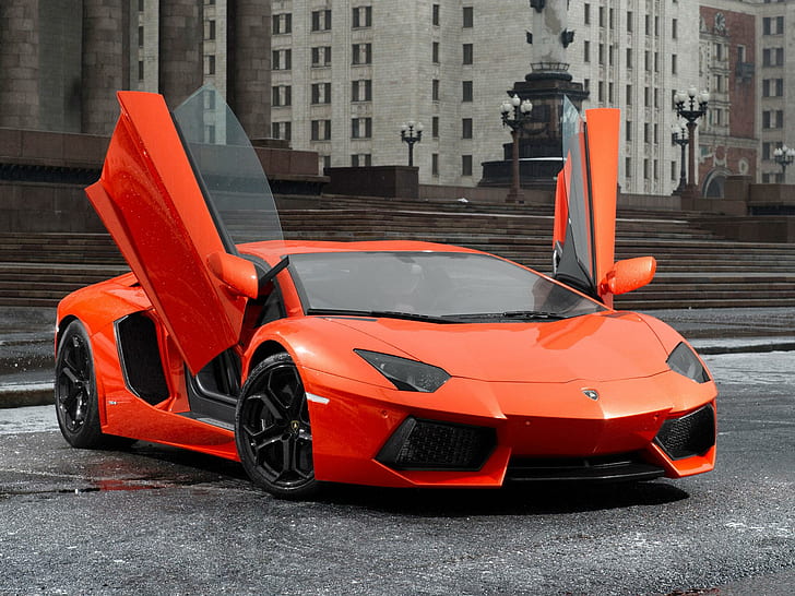 Lamborghini Aventdor, orange, aventador, lamborghini, door, fast, cars, HD wallpaper