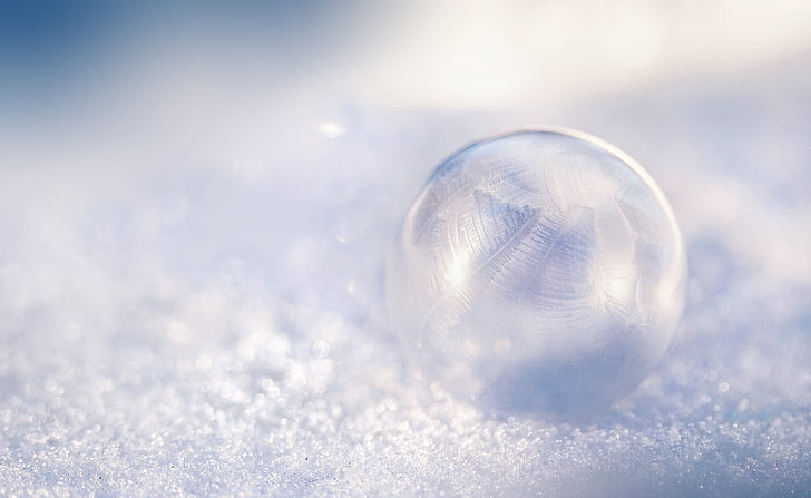 Snow Bubble, white snowball, Seasons, Winter, Macro, Bubble, Snow, Crystals, crystallization, shimmer, HD wallpaper