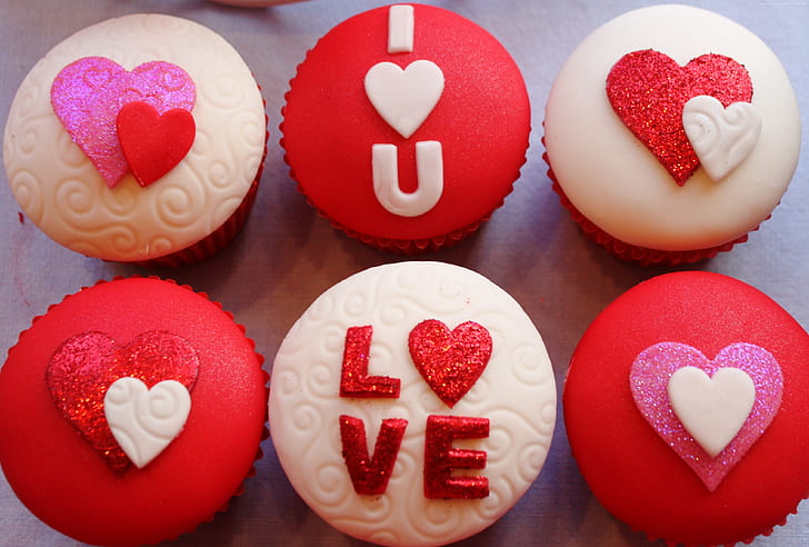 Valentines Day, cake, heart, cupcake, love, HD wallpaper