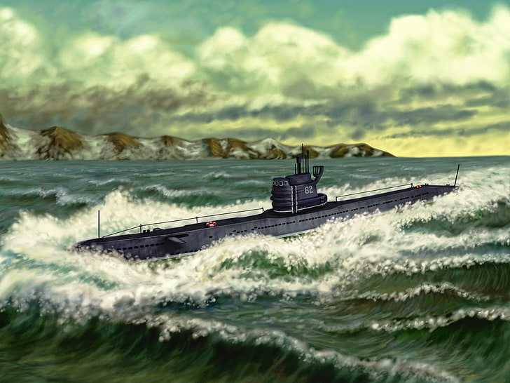 gray submarine illustration, boat, USSR, Navy, the project, underwater, submarine, diesel, medium, 613, series, boats., Soviet, electric, HD wallpaper