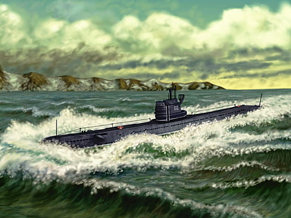 ilustrasi kapal selam abu-abu, kapal, Uni Soviet, Angkatan Laut, proyek, bawah air, kapal selam, diesel, sedang, 613, seri, kapal., Soviet, listrik, Wallpaper HD HD wallpaper