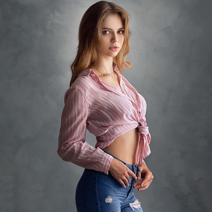 look, Girl, jeans, figure, shirt, Anastasia, Eugene Sibirev, HD wallpaper