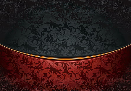 textil floral negro y rojo, retro, patrón, vector, oscuro, negro, ornamento, vintage, textura, fondo, degradado, Fondo de pantalla HD HD wallpaper