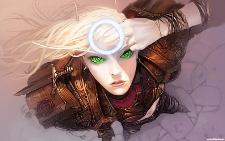 mulher vestindo armadura olhando para cima, mulheres, obras de arte, Hearthstone: Heroes of Warcraft, HD papel de parede
