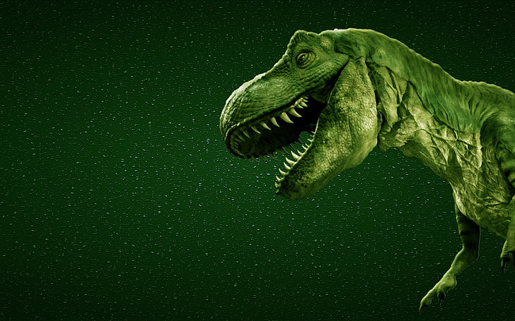Fondo de pantalla digital Tyrannosaurus Rex, verde, dinosaurio, depredador, dientes, boca, Fondo de pantalla HD
