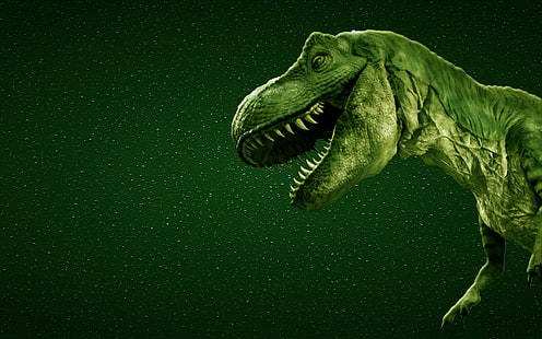 Цифров тапет на Тиранозавър Рекс, зелен, динозавър, хищник, зъби, уста, HD тапет HD wallpaper