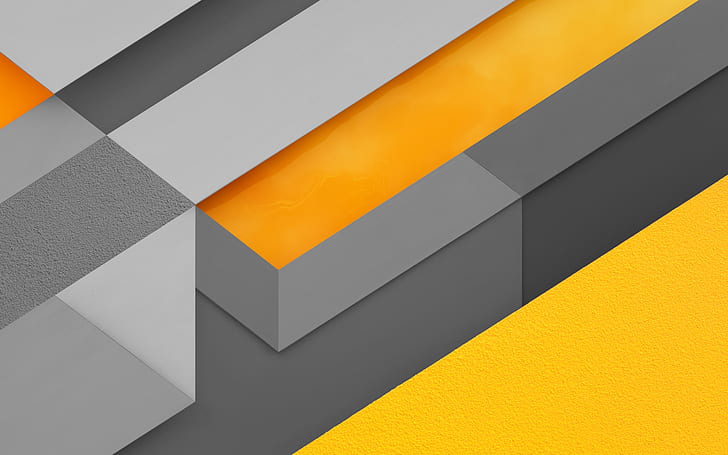 Android Marshmallow 6 HD, blocs orange jaune et gris illustrarion, abstrait, 3d, 6, android, guimauve, Fond d'écran HD