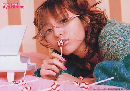 Aya Hirano, Azjatka, kobiety, okulary, lizak, Tapety HD HD wallpaper