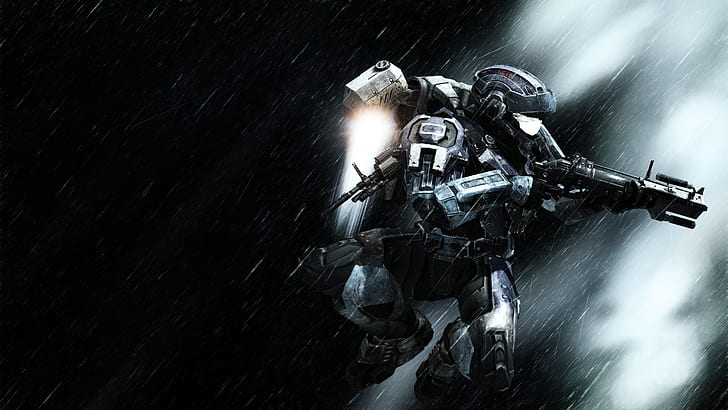 Halo, jeux vidéo, pluie, équipement, armure, casque, personnage de robot, halo, jeux vidéo, pluie, équipement, armure, casque, Fond d'écran HD