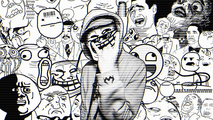 monxx, memes, dubstep, troll face, música, monocromático, histórias em quadrinhos, HD papel de parede