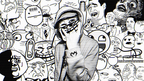 monxx, memes, dubstep, troll face, music, monochrome, comics, HD wallpaper HD wallpaper