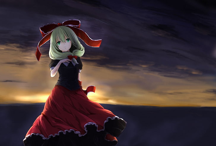 personnage de femme vêtue d'illustration vectorielle robe noire et rouge, touhou, kagiyama hina, fille, anime, robe, Fond d'écran HD