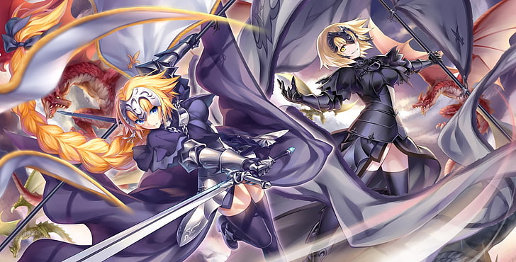 dragons anime character digital wallpaper, Fate Series, Fate/Apocrypha , Jeanne d'arc alter, Ruler (Fate/Grand Order), Fate/Grand Order, armor, weapon, HD wallpaper