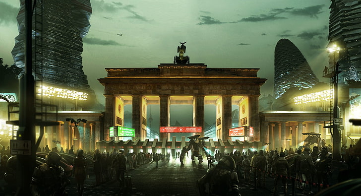 game digital wallpaper, Deus Ex, Deus Ex: Mankind Divided, Berlin, Brandenburg Gate, HD wallpaper