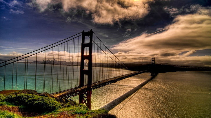 ゴールデンブリッジ、サンフランシスコ、カリフォルニア、ゴールデンゲートブリッジ、アメリカ、サンフランシスコ、ブリッジ、色補正、 HDデスクトップの壁紙