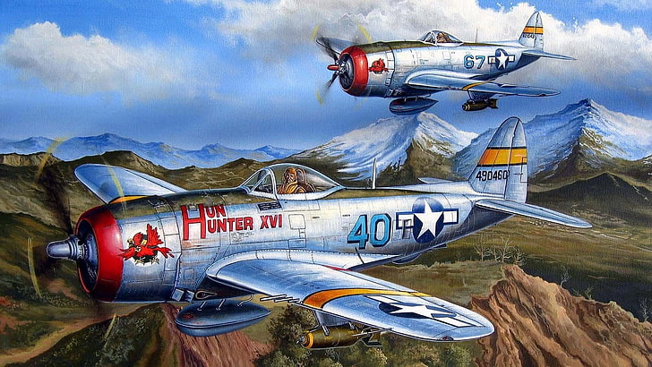 иллюстрация самолета с серым пропеллером, истребитель, бомбардировщик, Thunderbolt, ВВС США, P-47, Республика, HD обои