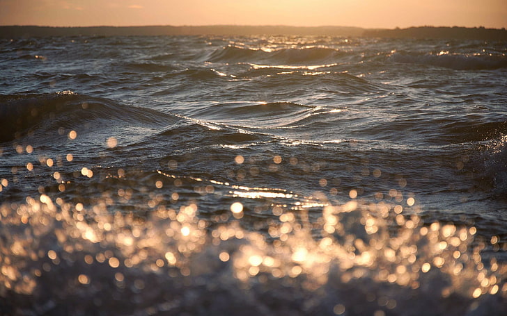 body of water, sea, waves, foam, bubbles, HD wallpaper