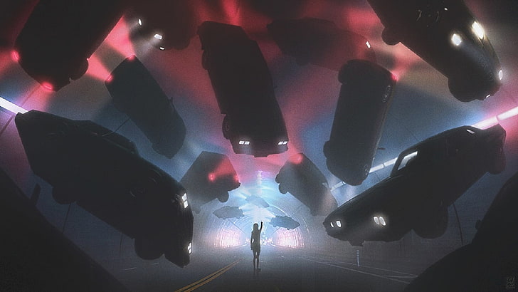 silhouette of flying cars, girl, machine, the tunnel, the air, Superpower, HD wallpaper