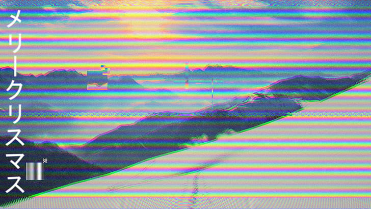 vaporwave, paesaggio, neve, cima della montagna, Sfondo HD