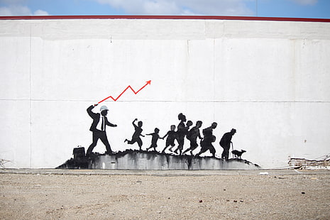 Banksy, graffiti, concrete, urban, wall, street art, HD wallpaper HD wallpaper