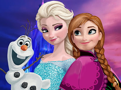 Disney Frozen Elsa, Anna and Olaf illustration, Movie, Frozen, Anna (Frozen), Arendelle, Elsa (Frozen), Frozen (Movie), Olaf (Frozen), Snow, HD wallpaper HD wallpaper