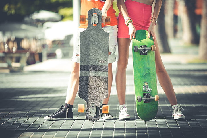 green skateboard and black wheel cutout longboard, skate, skateboard, sport, hobby, longboard, board, HD wallpaper