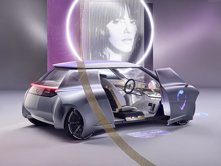Mini Vision 100 Selanjutnya, perak, futurisme, mobil masa depan, Wallpaper HD