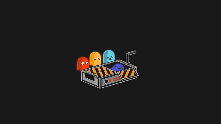 Pacman Ghost цифровые обои, минимализм, юмор, призрак, Pac-Man, видеоигры, HD обои