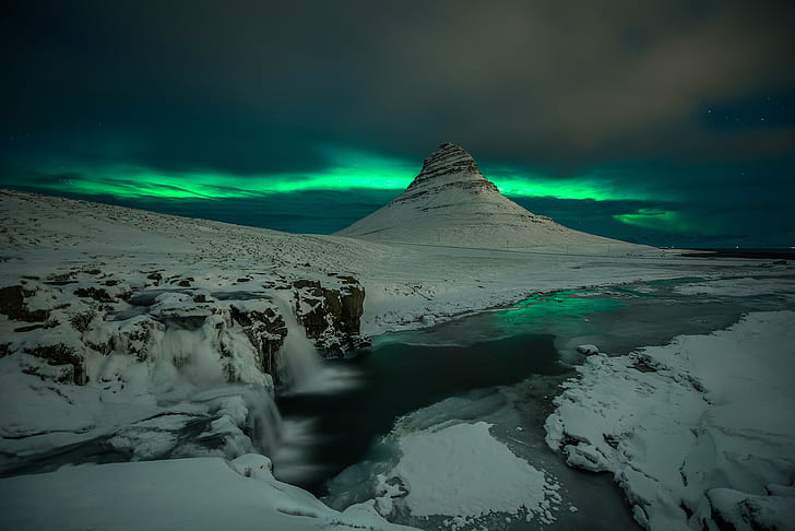 ธรรมชาติภูมิทัศน์แสงออโรร่าภูเขาน้ำแข็ง, วอลล์เปเปอร์ HD