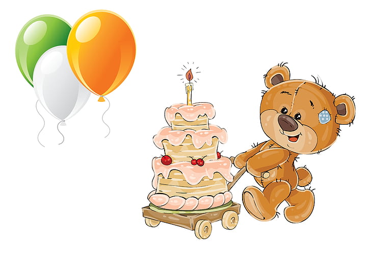 шары, день рождения, праздник, подарок, арт, торт, детский, HD обои