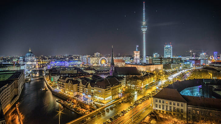 Berlino nella notte principale e la più grande città della Germania Migliori sfondi desktop HD per tablet e telefoni cellulari Download gratuito 3840 × 2160, Sfondo HD