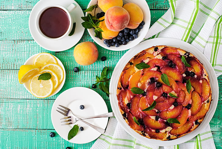 berries, lemon, tea, the sweetness, fruit, cakes, fruit pie, HD wallpaper