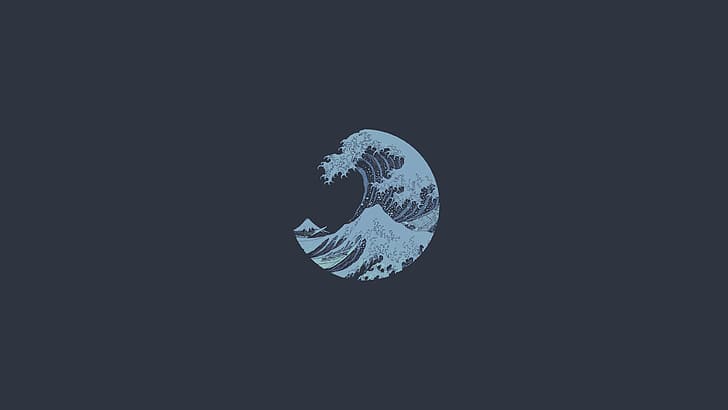 The Great Wave off Kanagawa, minimalism, digital, artwork, digital art, blue, waves, HD wallpaper