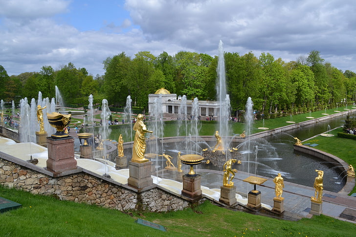 fuente de agua, Peterhof, fuentes, parque, Fondo de pantalla HD