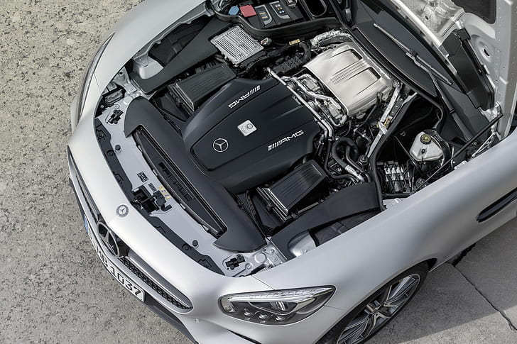 Mercedes AMG GT Engine HD, сив двигател mercedes benz, автомобили, mercedes, двигател, amg, gt, HD тапет