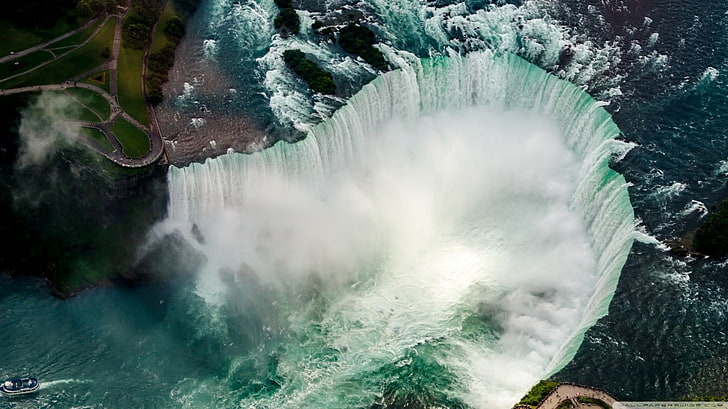 аэрофотосъемка водопадов, водопад, вид с воздуха, Ниагарский водопад, пейзаж, HD обои