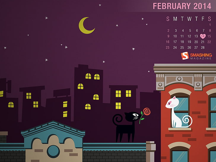 Валентина кошечки-февраль 2014 календарь обои, HD обои